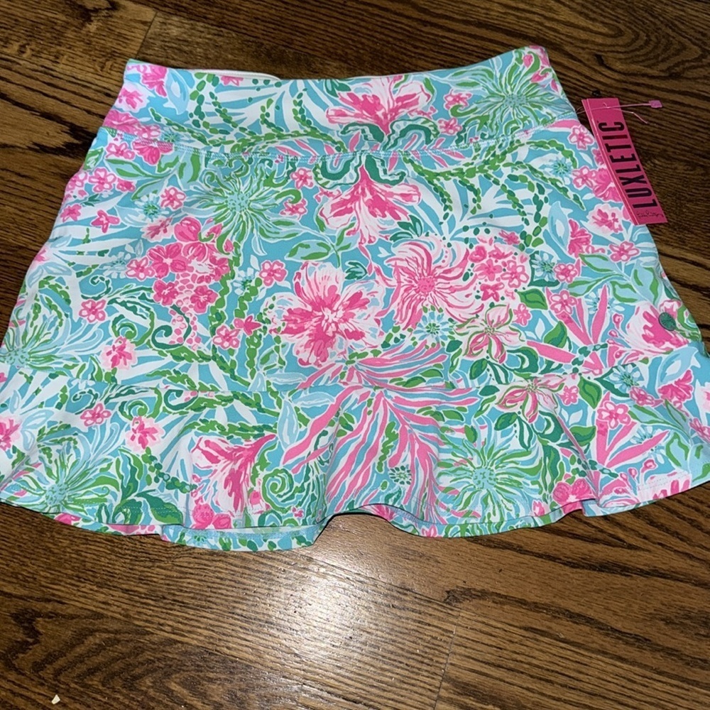 Lilly Pulitzer Zadora high-rise skort UPF 50+ Amalfi blue leaf it wild NWT med - Picture 3 of 9